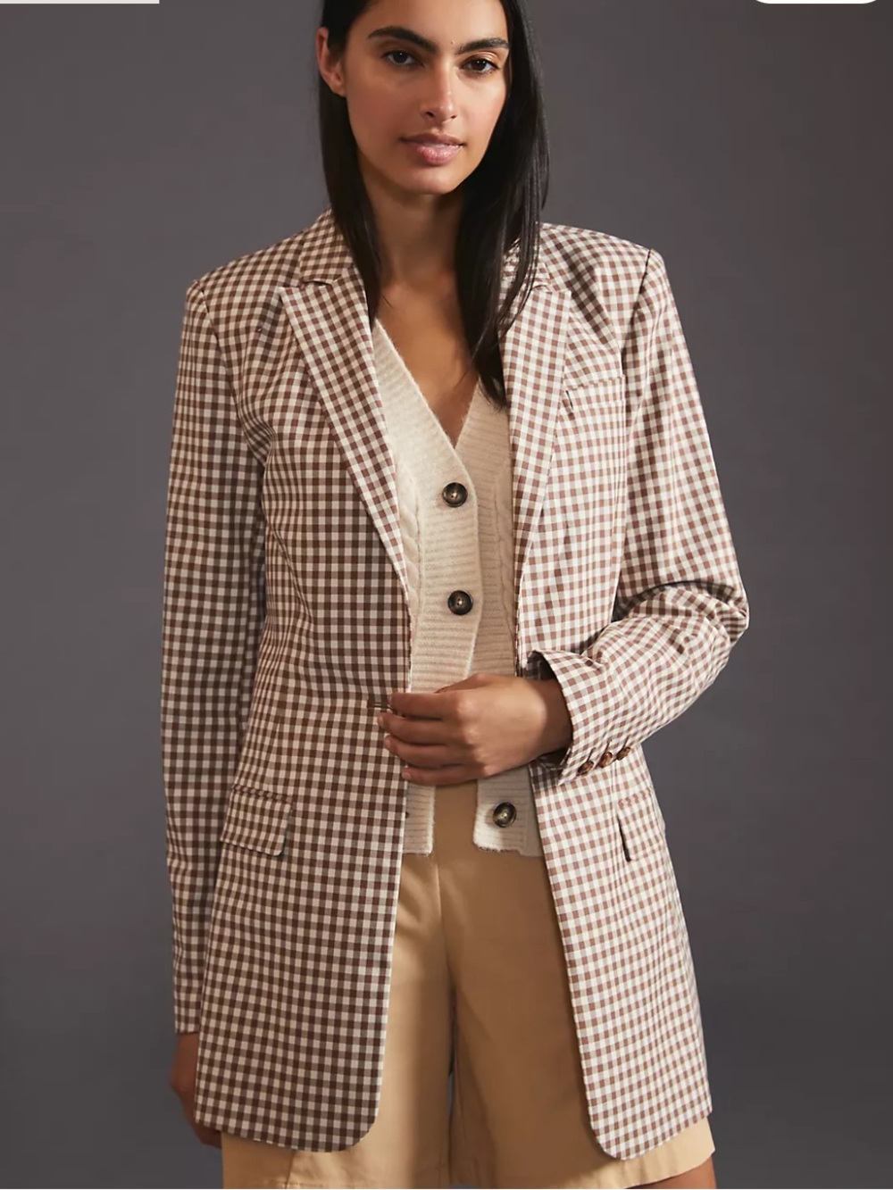 Anthropologie Favorite Daughter The Break-Up Blazer brown gingham check print